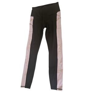 Gaiam Women’s Small Black Gray Colorblock Leggings Side Pocket Athletic Yoga